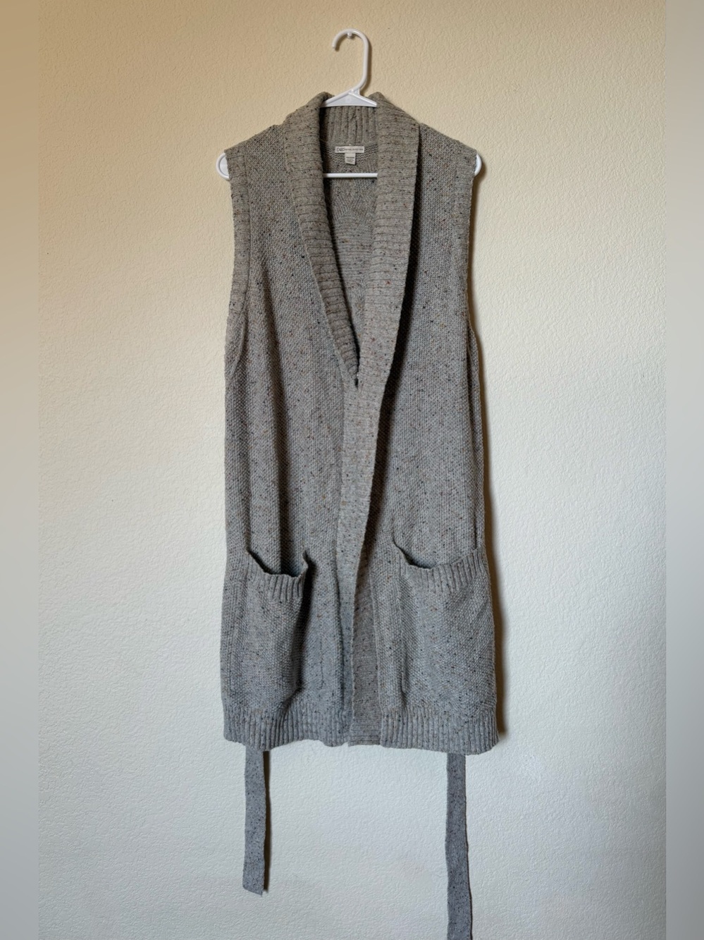 Boho Longline Marled Sweater Vest W/ Belt